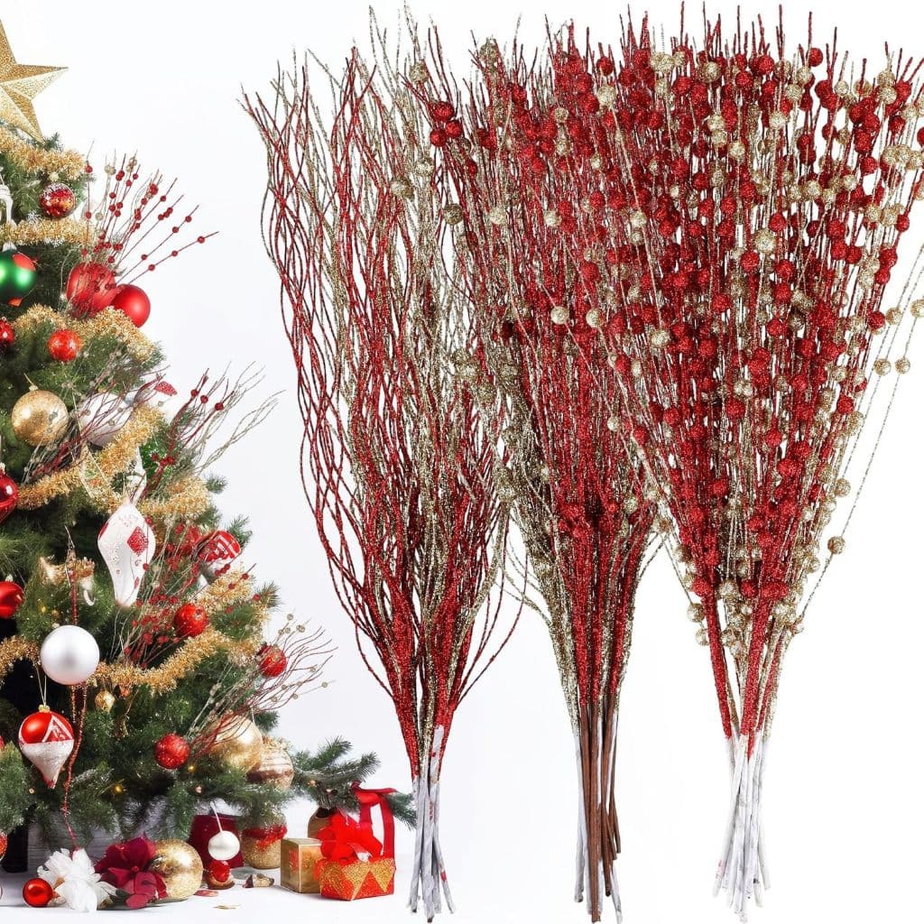 Kit 10 Galho Natalino Vermelho 15 Ramos, 43 CM , Enfeite para Árvore de Natal, Guirlanda e Arranjos