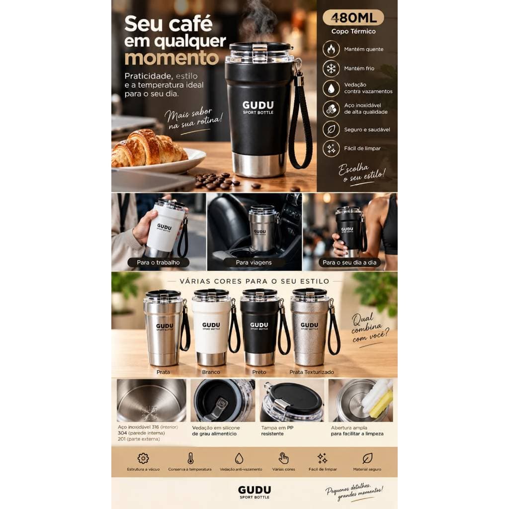 Modelo Novo 2026 Garrafa Térmica 450ML Aço Inoxidável Com Alça Paracord