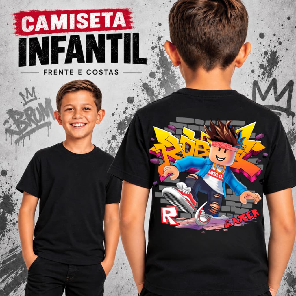 Camiseta Infantil Menino Estampado Roblox Camisa Roblox Gamer 100% Algodão Gamer