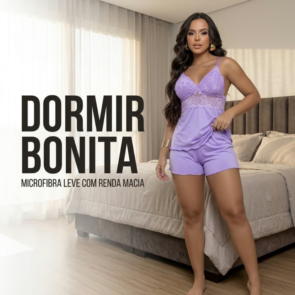 Short Doll Feminino Conjunto de Dormir Pijama Curto Baby Doll Renda Microfibra Pijama Feminino Sensual