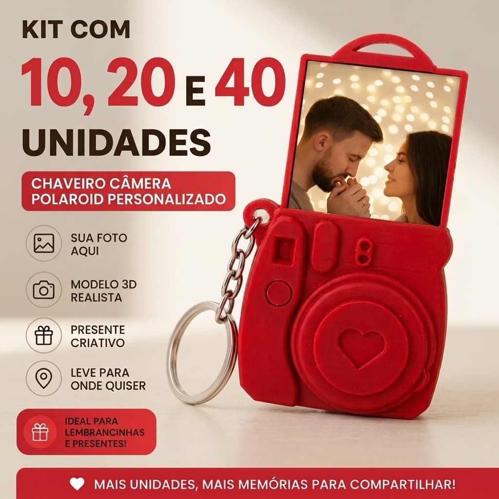 Chaveiro Câmera Polaroid Personalizado com Foto 3D Presente para Professores