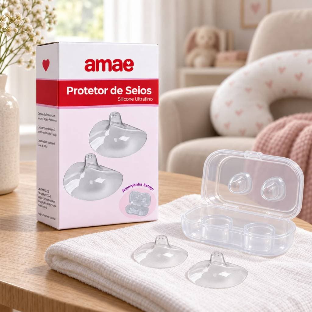 Protetor De Mamilo Amae 2 Unidades Amamentação Silicone Bico Peito C/ Estojo