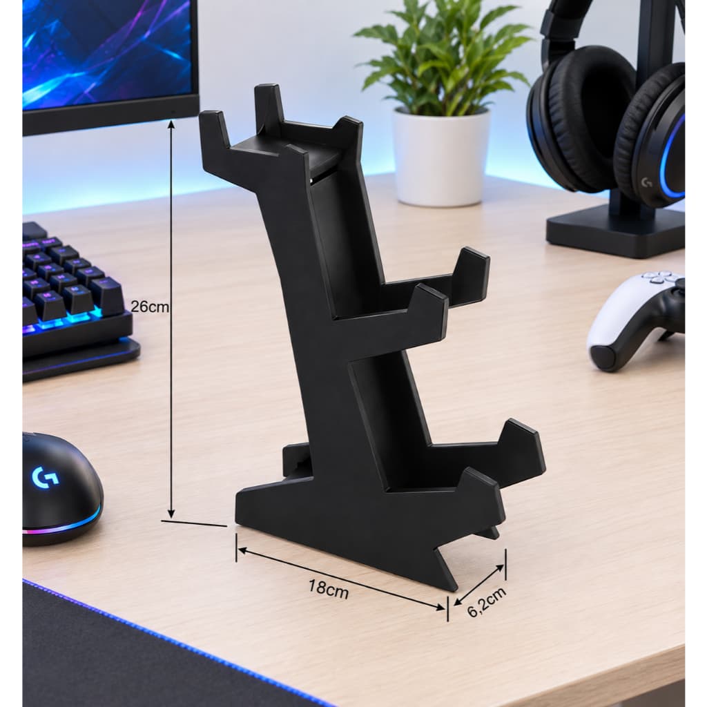Suporte Gamer para 2 Controles + Fone de Ouvido