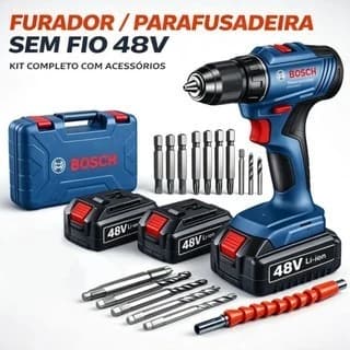 Bosch Furadeira Parafusadeira Impacto  2 Baterias Kit Completo Adequado para concreto com parafusos