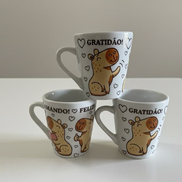 Kit Jogo Caneca 120ml Capivara Porcelana Personalizada Chá ,Café Xícara Capivara Faixa