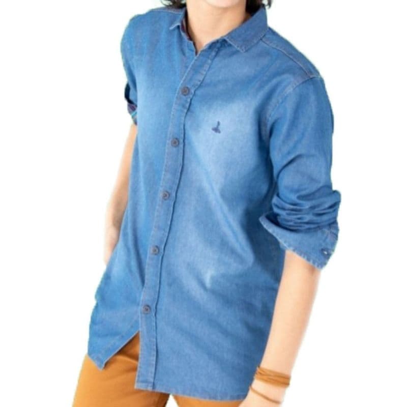 Camisa Jeans Manga Longa Infantil e Juvenil Moderna Alfa 1528