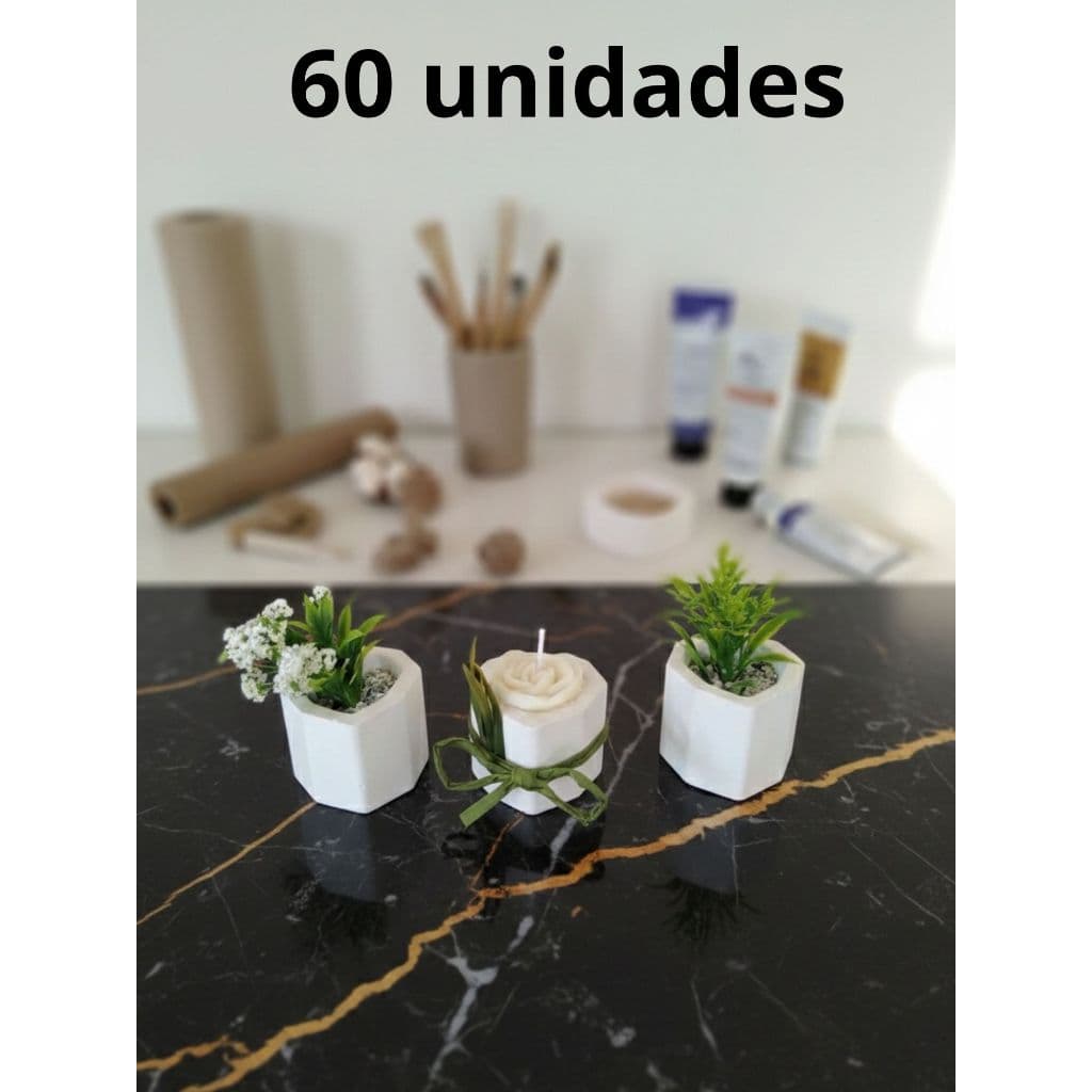 KIT 60 vasinhos CORAÇÃO de gesso para presentes e Lembrancinhas porta-velas e suculenta