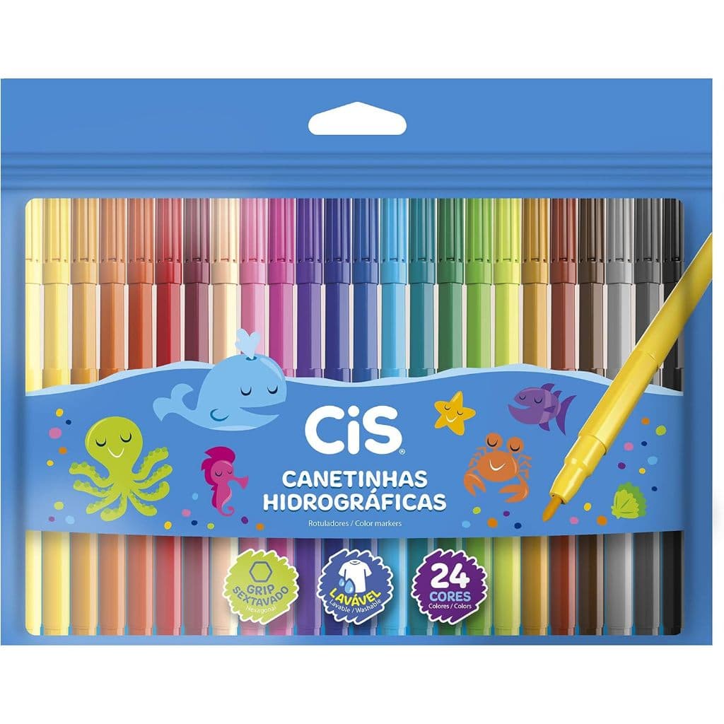 Canetinha Hidrográfica Lavável Cis  24 Cores Colorido
