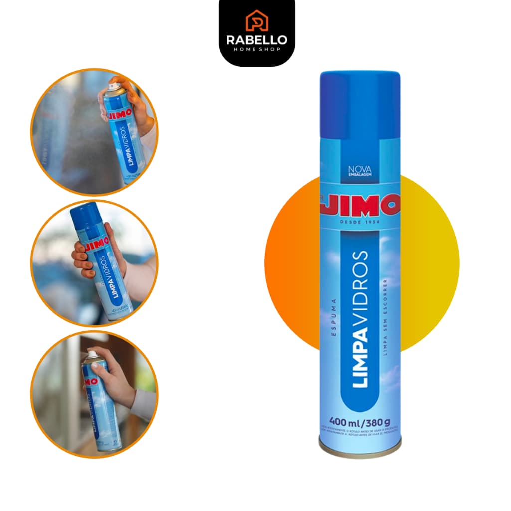 Limpa Vidros Jimo 400ml Spray Limpeza Profissional Box Espelhos Banheiro Acrílicos Aerossol