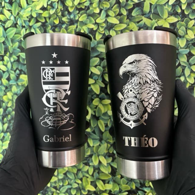 COPO térmico e abridor personalizado a laser com seu time nome logo 473 ml para cerveja café inox