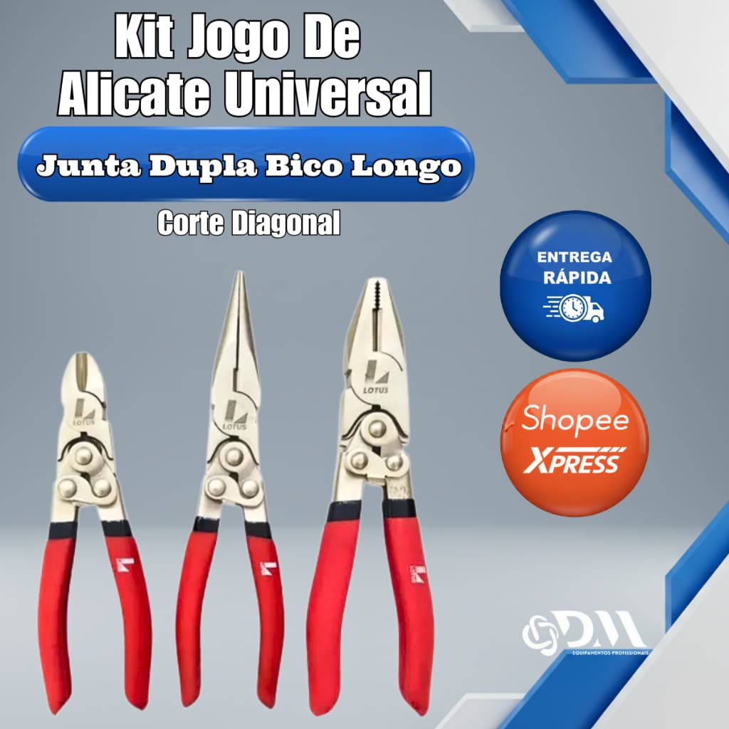 Kit Jogo De Alicate Universal Junta Dupla Bico Longo Alicate Junta Dupla Corte Diagonal