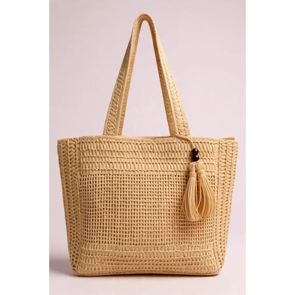 Bolsa De Ombro De Praia Verão Com Chaveiro Em Palha Estilosa