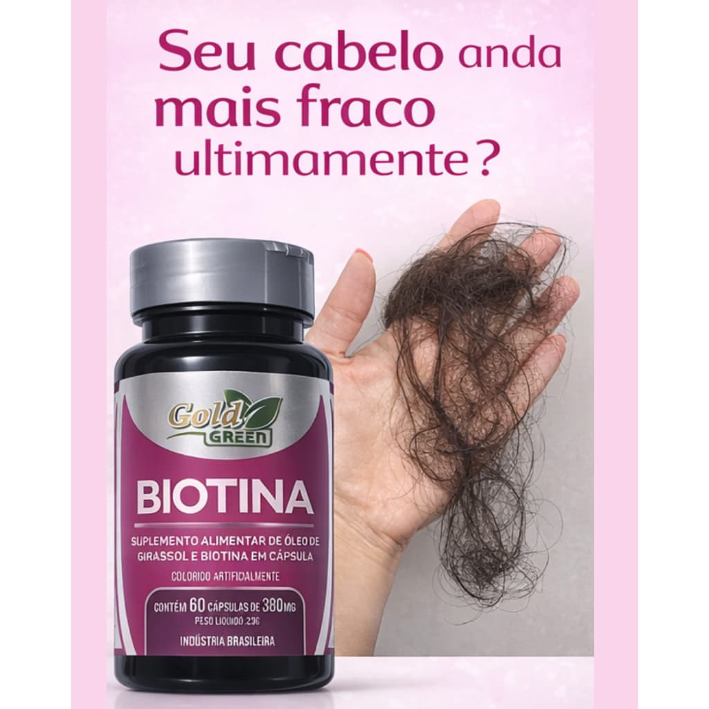 Biotina Gold Green 60 Caps – Crescimento Capilar e Suporte Nutricional para Cabelos Mais FORTES