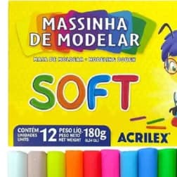 Acrilex massa de modelar 12 cores vibrantes  caixa grande