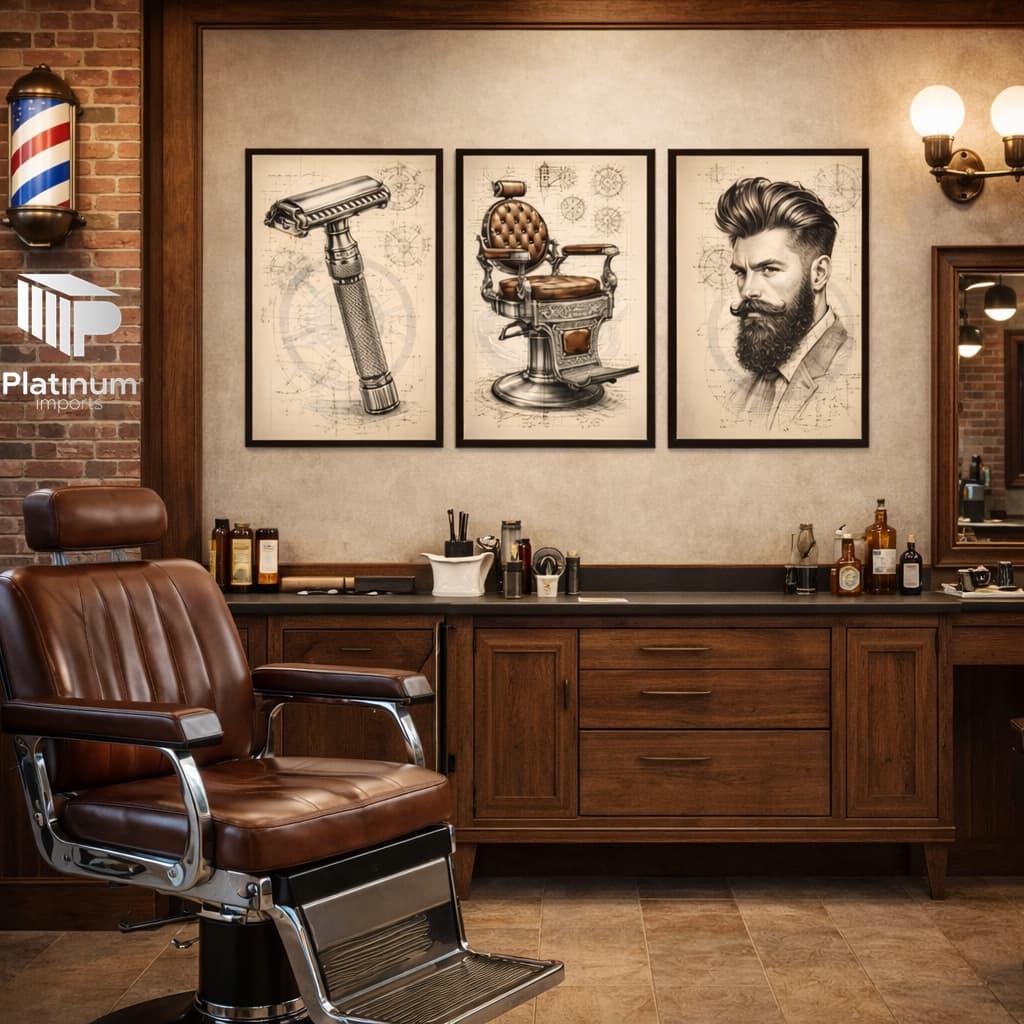 Kit 3 Peças Quadros Barbearia Luxo Corte de Cabelo Navalha Clássica Decoração Masculina Parede Salão Barbearia Vintage