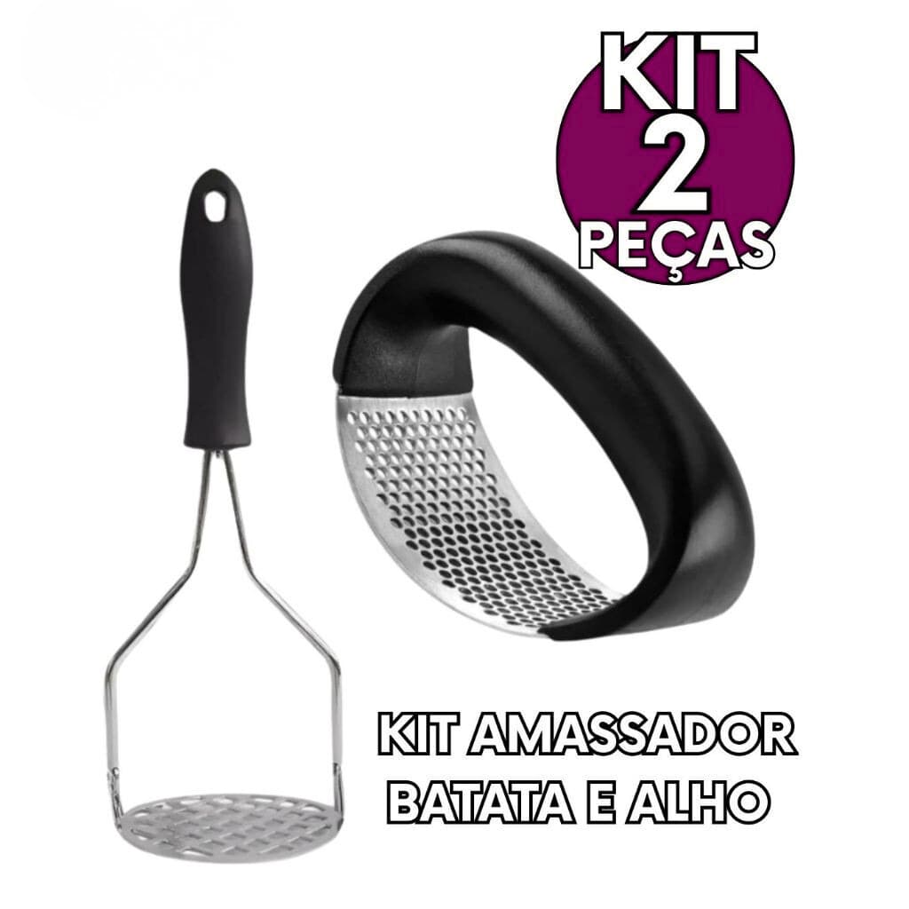 Kit Amassador de Batata + Amassador de Alho Inox Premium casa cozinha restaurante