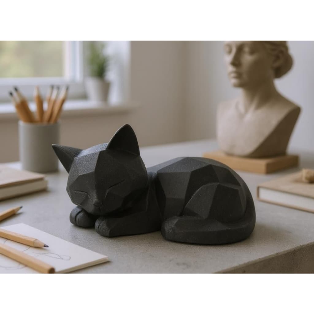 Escultura Gato Decorativo Geométrico – Enfeite Moderno para Sala, Escritório e Quarto | Design Elegante em Plástico