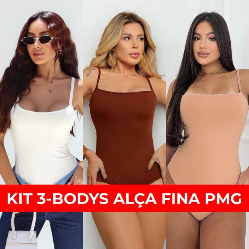 KIT 3 BODY FEMININO TIRAS SUPLEX BODY ALÇA FINA ALCINHA FEMININA VERÃO SUPLEX PREMIUM - DECOTE RETO