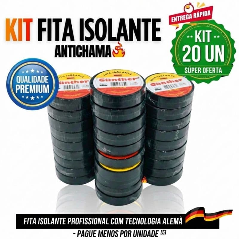 Fita isolante Resistente Kit 20 / 25 / 35 Antichama Para Eletricista Fita Isolante Uso Geral Automotivo Industrial 5m
