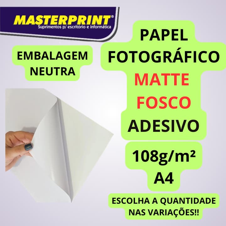 Papel Fotográfico Matte ADESIVO 108g A4 Foto Matte Fosco Autoadesivo Masterprint