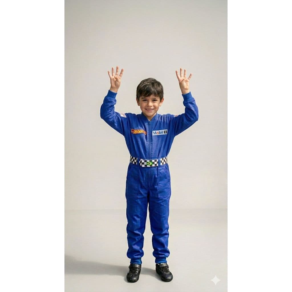 macacão piloto azul hot weels manga comprida e calça