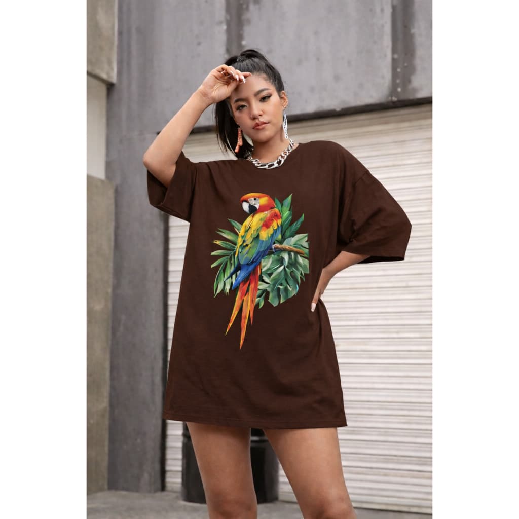 Camiseta Oversized Feminina Estampada Arara Tropical
