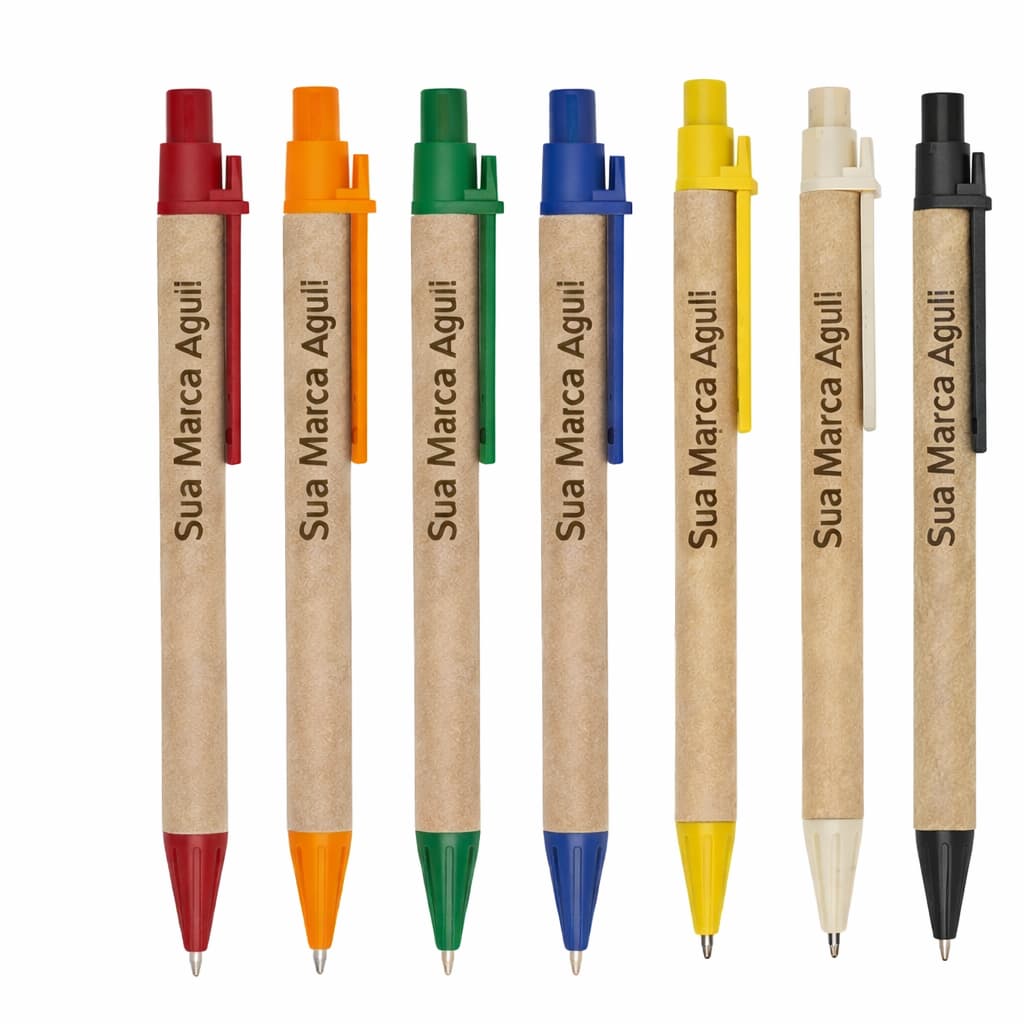 Canetas Tinta Azul Ecologica Papelao Diversas Cores Personalizada Nomoe Logo Frase