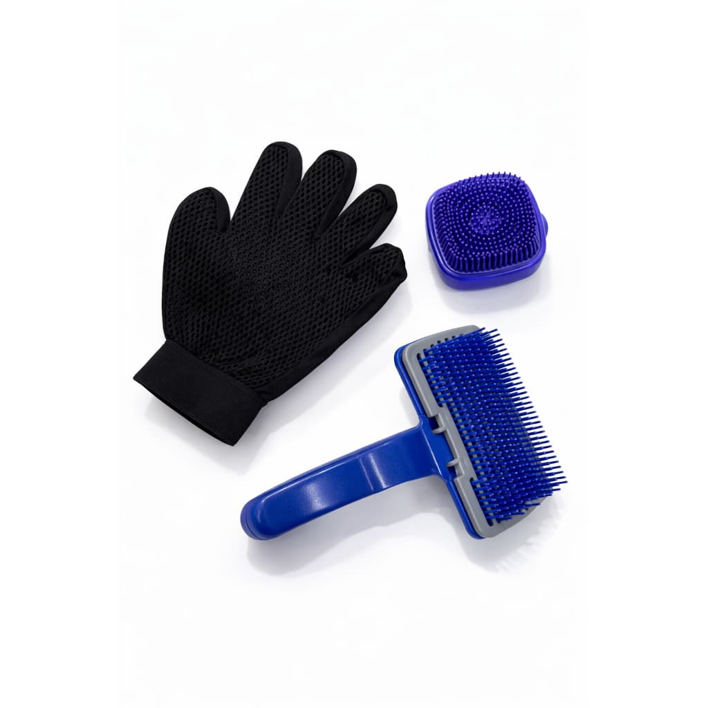 Kit 3 Peças Pet Luva Tira Pelos Nano + Escova lava Pet Silicone Dispenser + Pente Escova Removedora