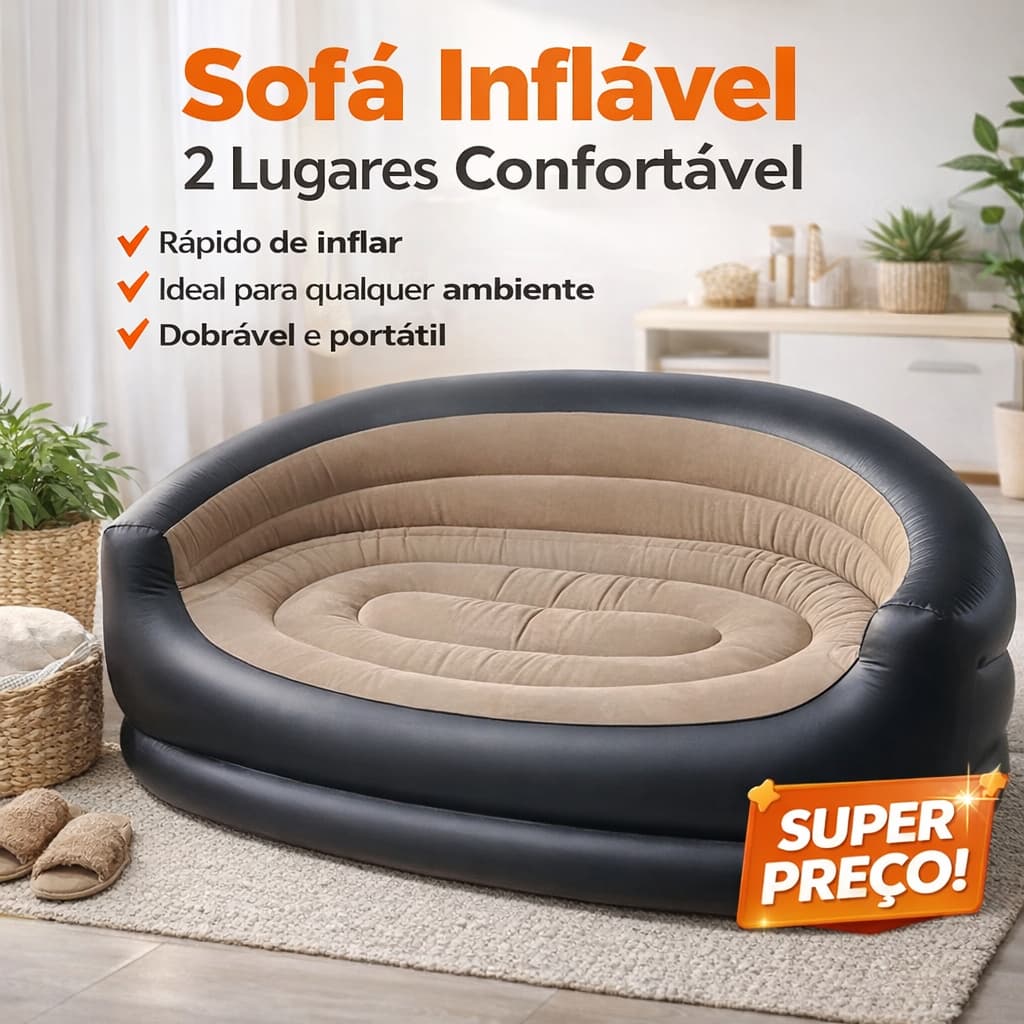 Sofá Inflável 2 Lugares Dobrável Confortável | Puff Portátil para Casa, Praia e Camping