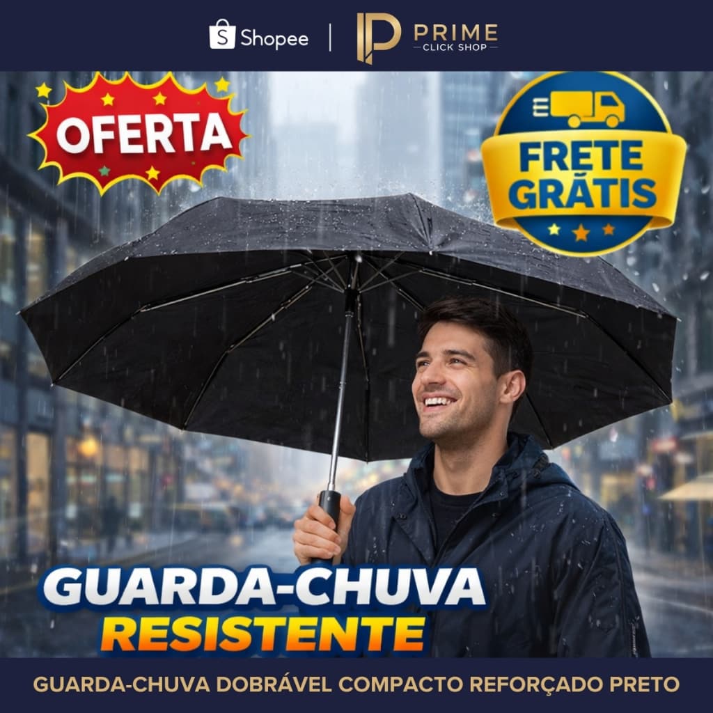 Guarda-Chuva Dobrável Compacto Reforçado Mini Preto Cabe Na Bolsa Mochila Proteção Contra Chuva ☔