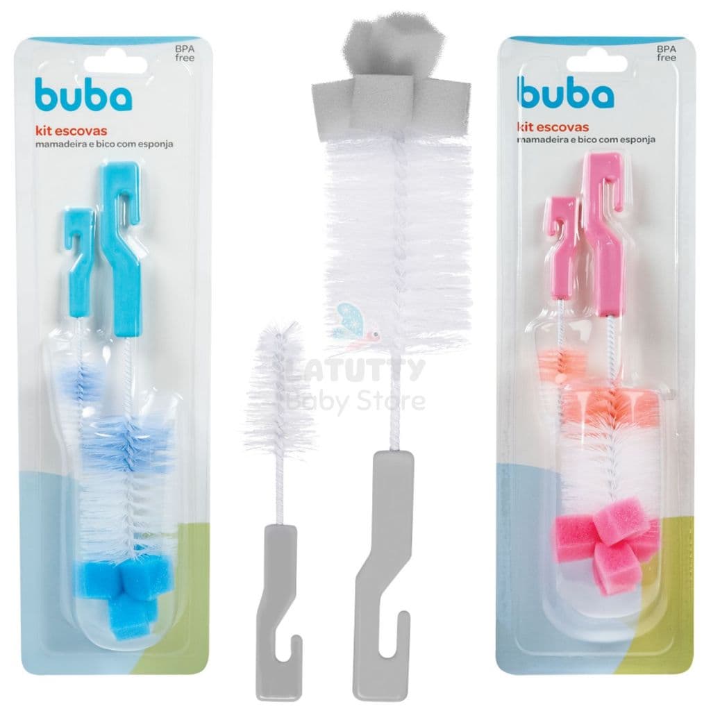 Escova para Mamadeira e Bico com Esponja Buba Bebê Limpeza Escova Lavar Mamadeira Buba