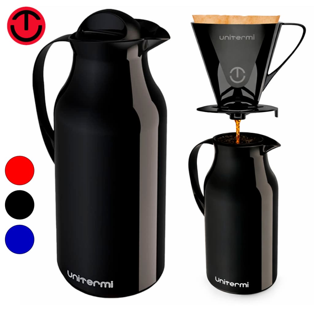 Kit Garrafa Térmica Siena 750ml com Suporte porta Coador Filtro Café Unitermi Mantém Café Quente