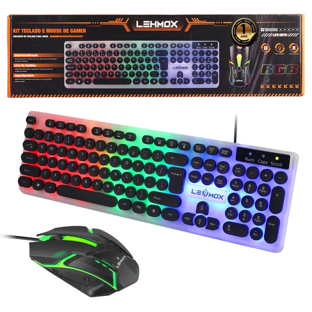 Teclado E Mouse Kit Gamer Com Fio Led Rgb Teclado Computador