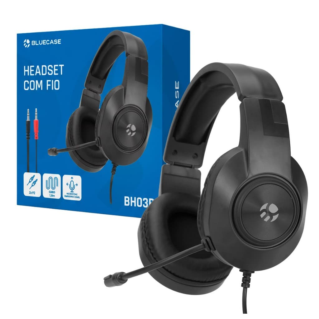 Headset com Microfone BH03B Preto Driver 40mm Controle de Volume P2 Duplo para PC e Notebook