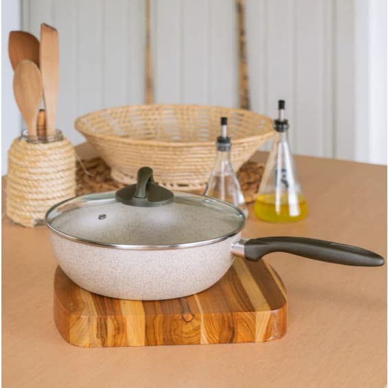 Wok 4,1Litros com Tampa Linha Suprema Antiaderente Revestimento Ceramic Life Ø28cm Vanilla - Brinox