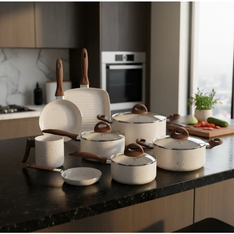 Jogo de Panelas Antiaderente Revestimento Ceramic Life 8 Peças Smart Plus Vanilla - Brinox