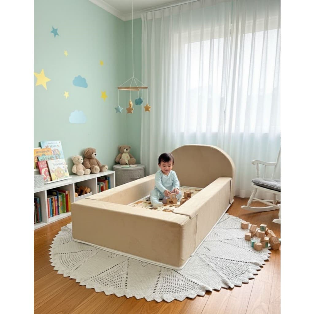 Cama Infantil Mini Cama Montessoriana Bege Amendoa com colchão 70x150 Linha Baby da Bello Conforto