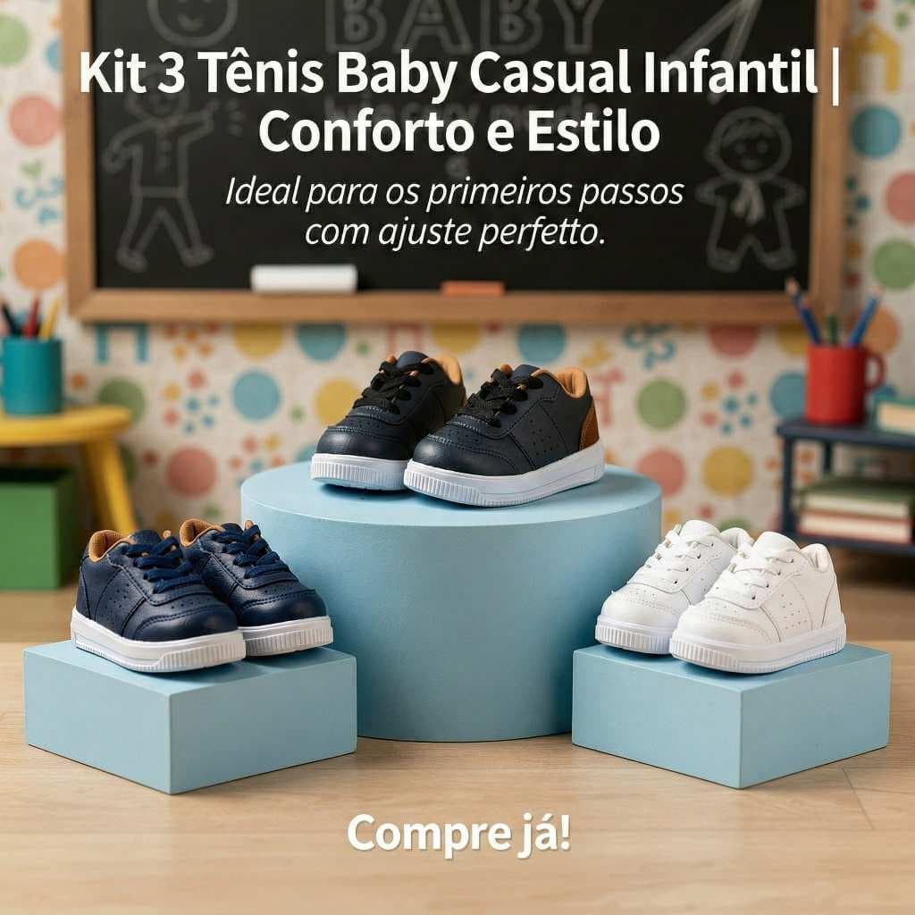 Kit 3 Tênis Menino Baby Casual | Ideal Para os Primeiros Passos Com Ajuste Perfeito | COMPRE JÁ!