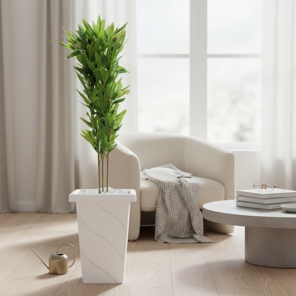 Planta Bambu Mosso 1.2 Metros Flores Artificiais + Vaso Grande Decorativo