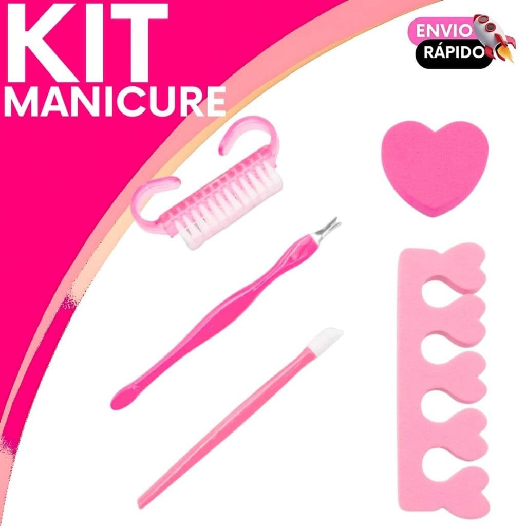 Kit Manicure Corta Cuticulas Escovinha Lixa Separador de Dedos Espatula