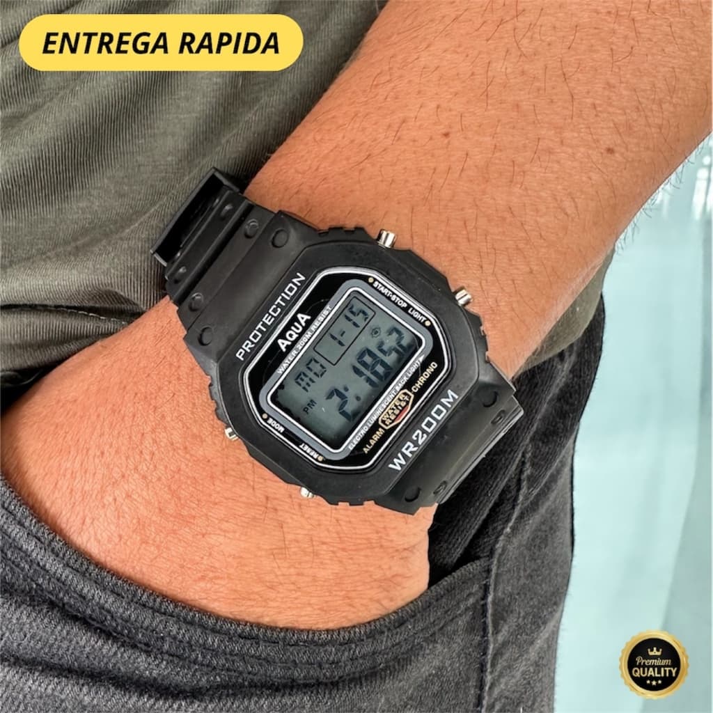 Relógio Masculino Digital Áqua A Prova D´agua Clássico Militar Com Pulseira de Borracha Unisex Infantil Retro