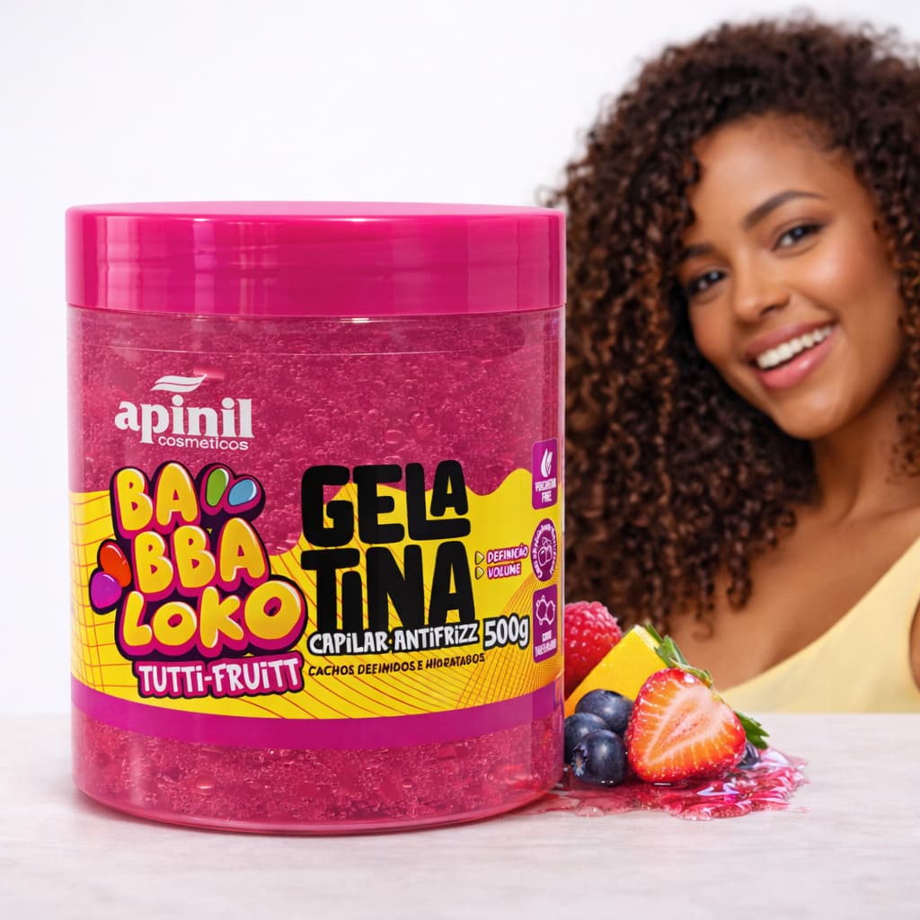 Gelatina Capilar Antifrizz 500g Apinil Babba Loko Tutti-Frutti – Definição e Volume para Cachos