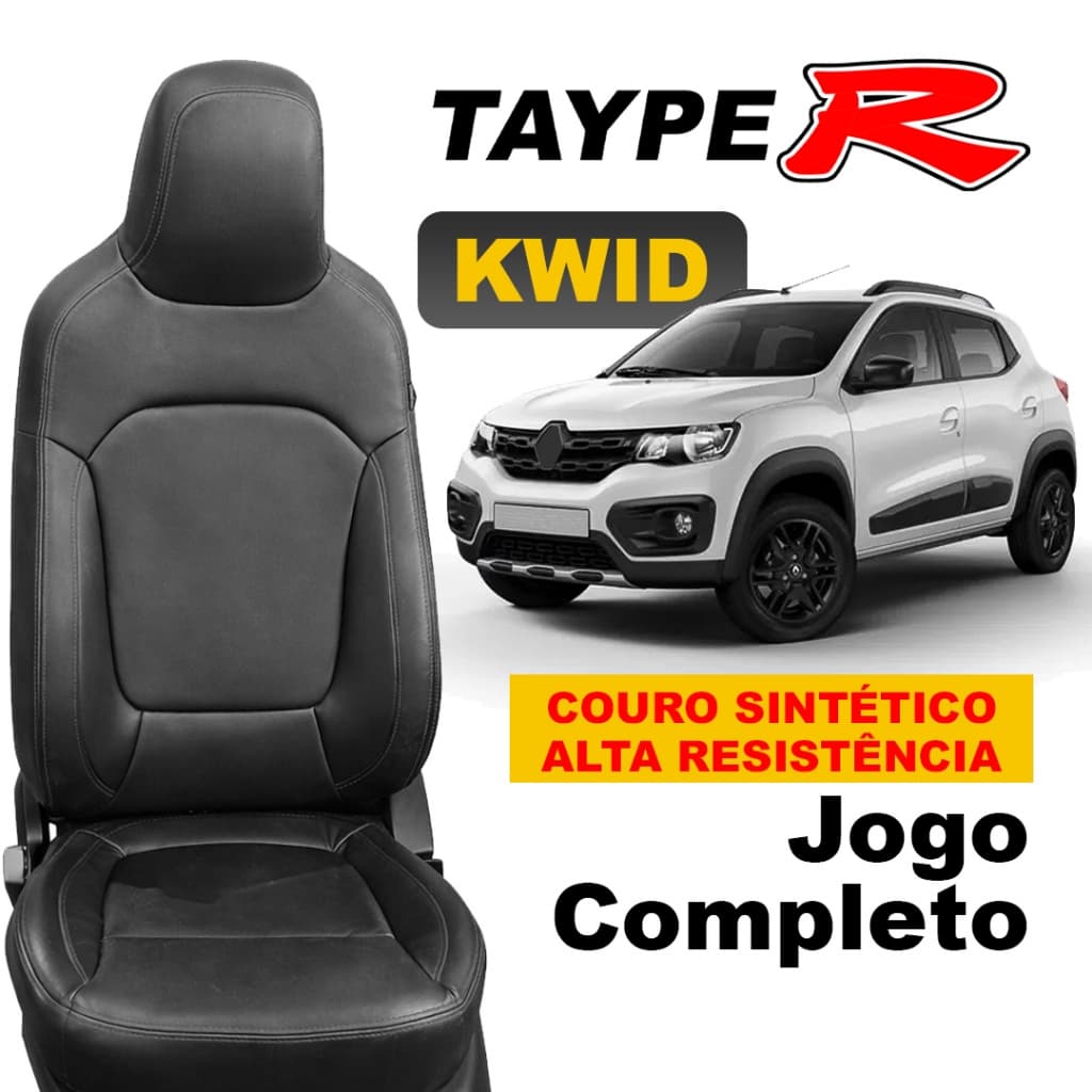 Capa de Banco Carro Renault Kwid Couro Sintético kit Premium Fácil Limpeza Contra Sujeira e Desgaste