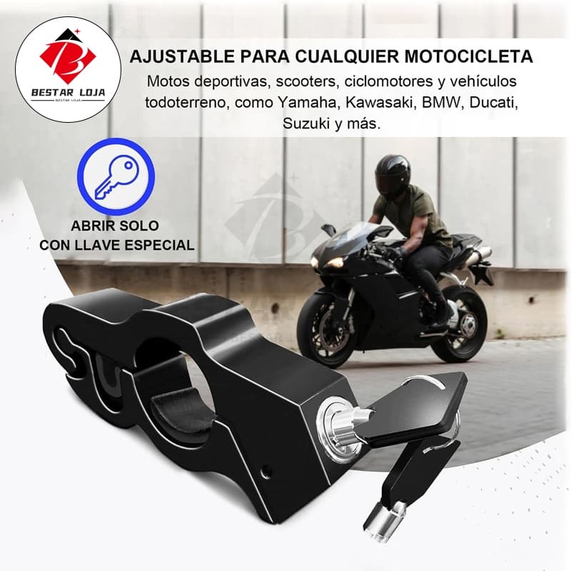 BESTAR LOJA Trava de Guidão Moto Antifurto com Cadeado Ajustável Universal