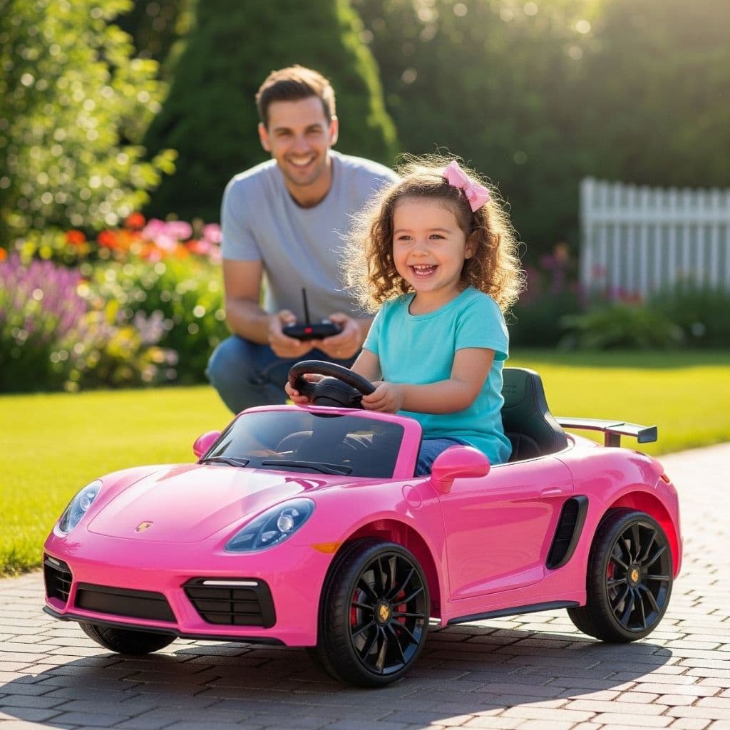 Carrinho Elétrico Infantil Rosa Esportivo Controle Remoto Mini Veículo 30kg Bateria