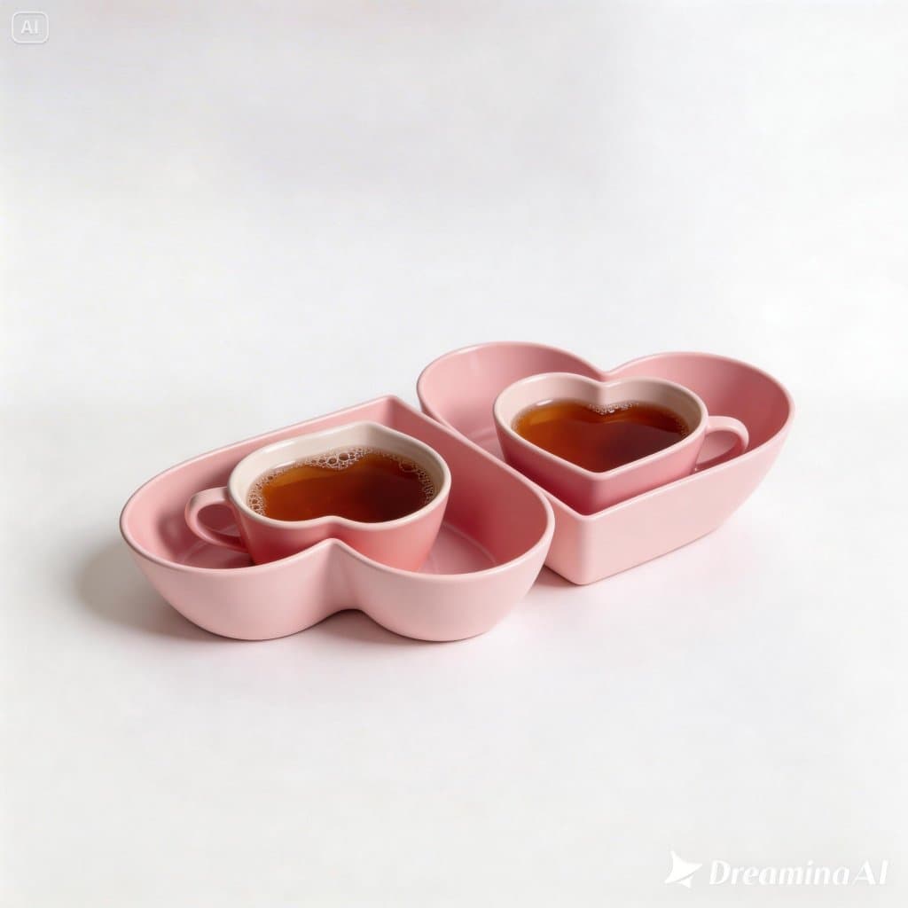 Kit 4 Xícara E 4 Petisqueira Coração 2 em 1 Plástico Servir Café Lanche Mesa Posta Romântica