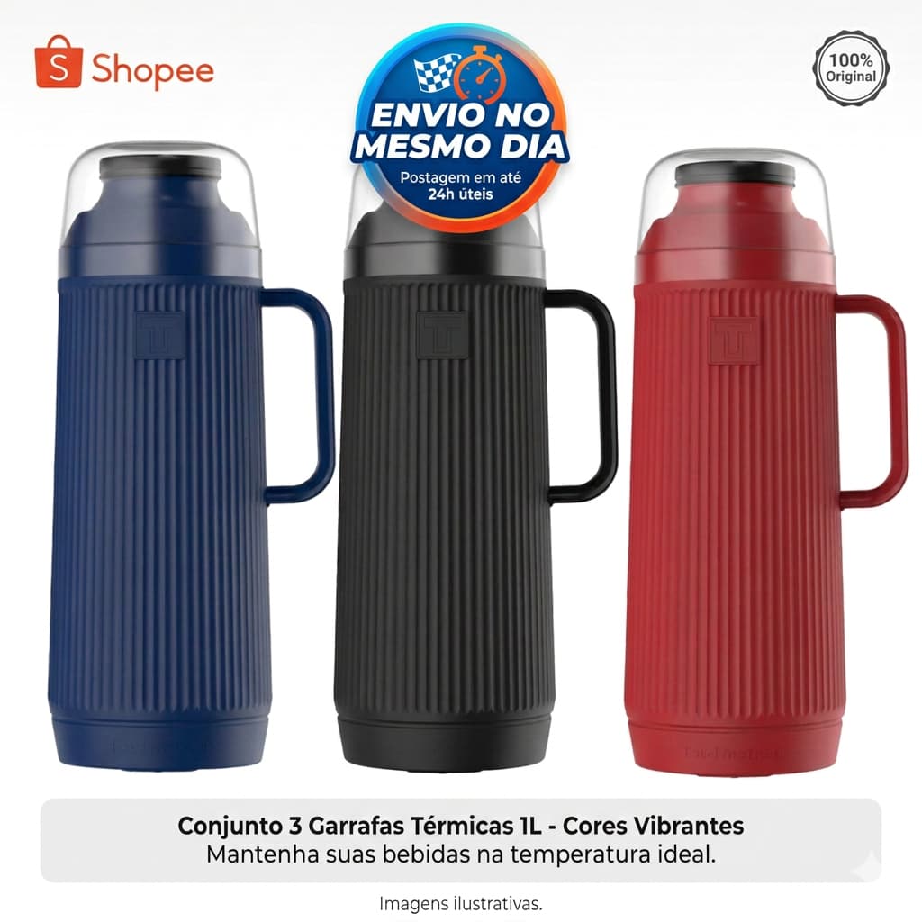 1 Garrafa Térmica 1 Litro Mundial de Rosca Termolar Cores