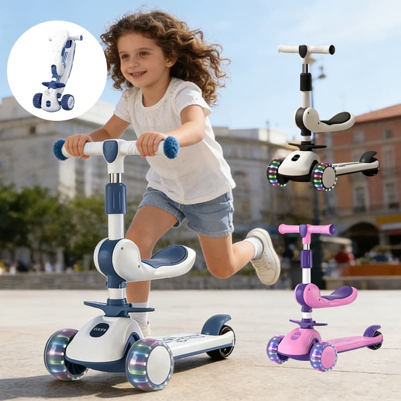Patinete Infantil com LED Som Musical Dobrável com Guidão Ajustável Até 60kg Para Meninos -B03