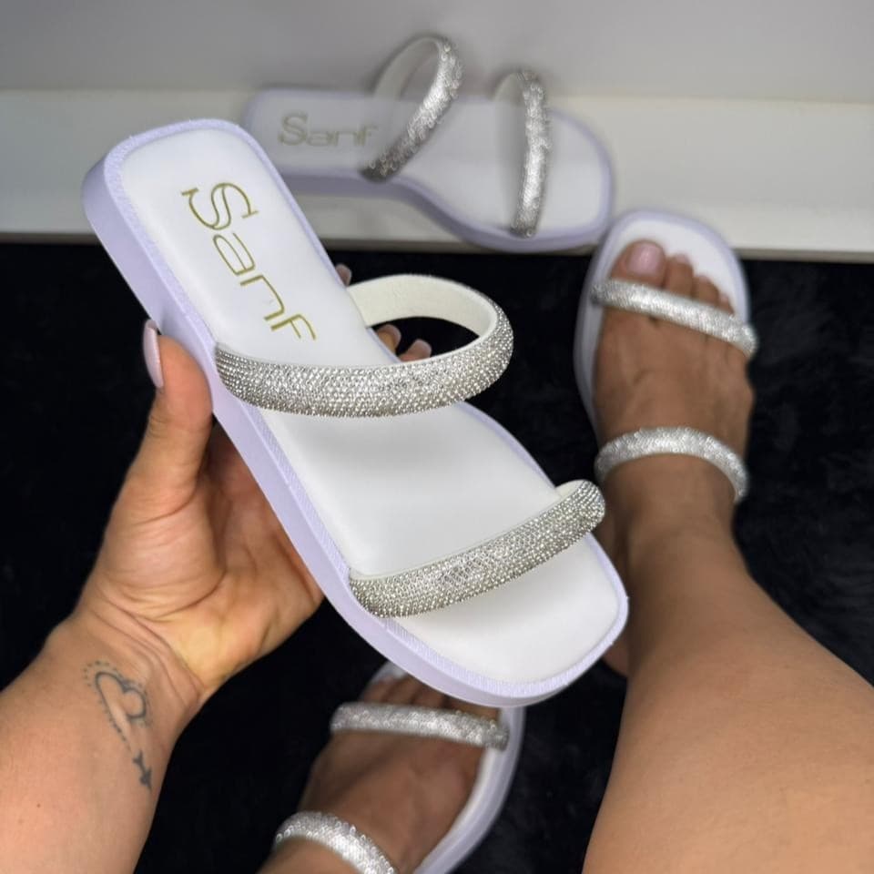 Papete Sanf Cristal Fácil Calce Conforto  Rasteira Feminino Original Dia a Dia Elegante Feminino