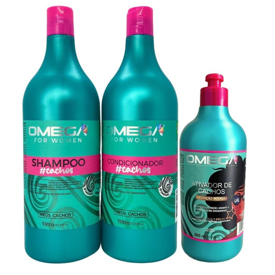 Kit para Cabelo Cacheado Shampoo e Condicionador 1L + Ativador de Cachos Omega Hair